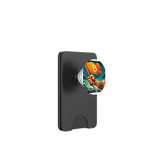 Bitcoin Bandera Escudo Bandera Señal Banner Estandar Naranja PopSockets PopWallet para MagSafe