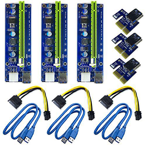 6 Pin PCI-E 1x a 16x Tarjeta de Adaptador de Riser Amplificada Mejorada &amp; Cable de Extensión del USB 3,0 &amp; 6pin al Cable de Transmisión de SATA