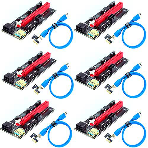 Ziyituod PCIe Riser, VER009S GPU Riser Express Kits 16X a 1X (Dual 6PIN / MOLEX) con extensión de gráficos LED