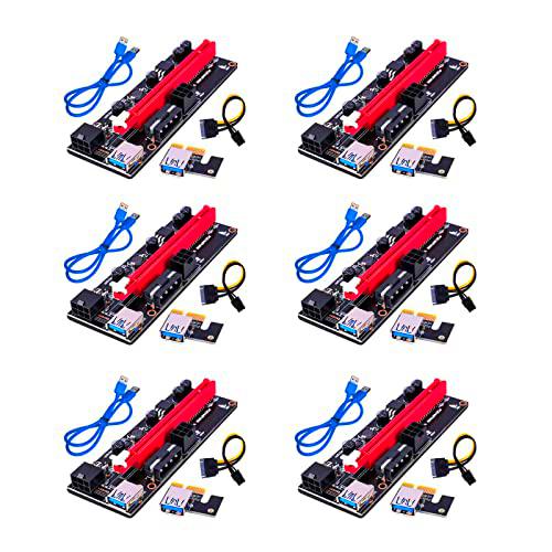 APKLVSR 6PCS PCI-E Riser 009S 16X Extender Cable GPU Riser Express Cable Adaptador Tarjeta con Cable USB 3.0 Extensión de Gráficos LED para Criptomonedas Bitcoin Litecoin Eth Coin Mining