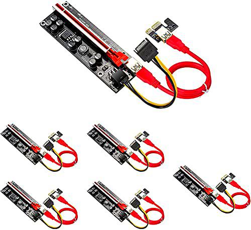 PCIE Riser 16X a 1X Adaptador V009-Plus Pcie Tarjeta GPU Riser para dispositivos de minería Ethereum ETH Bitcoin Digital Cryptocurrency Mining Rig (6 unidades)