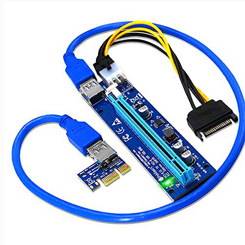 APKLVSR PCIE Riser Express Extender Tarjeta Adaptador Elevador 1x a 16x para Minería GPU Bitcoin Litecoin Ethereum Mining con 60cm USB 3.0 Cable de Extensión de Gráficos 6 Pin Alimentación SATA