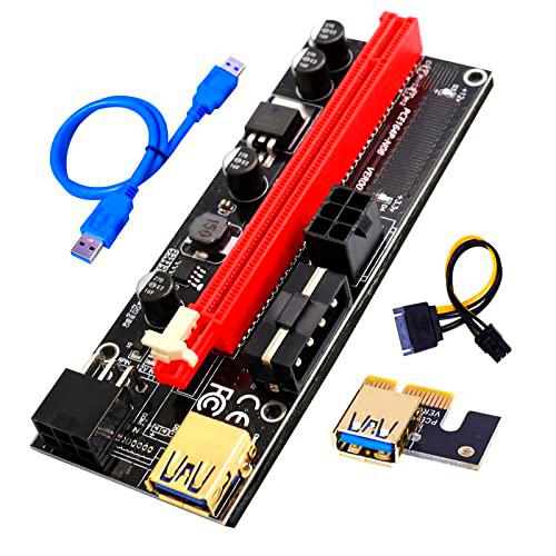 APKLVSR PCI-E Riser 009S 16X Extender Cable GPU Riser Express Cable Adaptador Tarjeta con Cable USB 3.0 Extensión de Gráficos LED para Criptomonedas Bitcoin Litecoin Eth Coin Mining