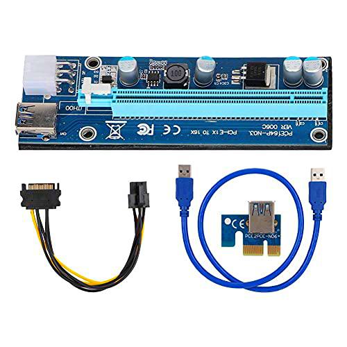 PCIE Riser USB3.0 PCI-E 1x a 16x Tarjeta Adaptador Grafica con IDE Cable de Alimentación de 4 Pines a 6 Pines Tarjeta Gráfica PCI-E Tarjeta Vertical de Extensión para Ethereum Bitcoin Eth Mineria