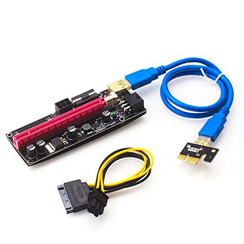 HotTopStar PCIE Riser VER 009S 16X a 1X (Dual-6pin / MOLEX) Tarjeta de expansión gráfica para GPU Mining Bitcoin