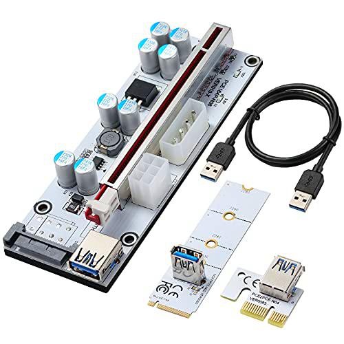 BEYIMEI PCIE Riser 1x a 16x Extensión Gráfica para Bitcoin Mining Powered Tarjeta de Adaptador de GPU Riser VER010-X + M.2 Riser a PCI-E + USB 3.0 Cable