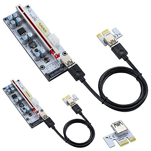 MZHOU 2 Pack PCIE Riser 1X a 16X - GPU Riser Tarjeta adaptadora Vertical de extensión de gráficos con Cable USB 3.0 para minería GPU (VER010-X 2 Pack)