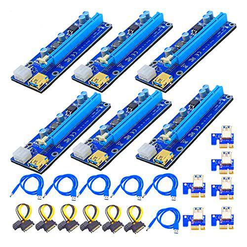 APKLVSR 6PCS PCI-E Riser Adaptador Vertical 1x a 16x GPU Elevador Cable con Cable USB 3.0 Extensión Gráficos LED para Criptomoneda Bitcoin Litecoin Eth Coin Mining