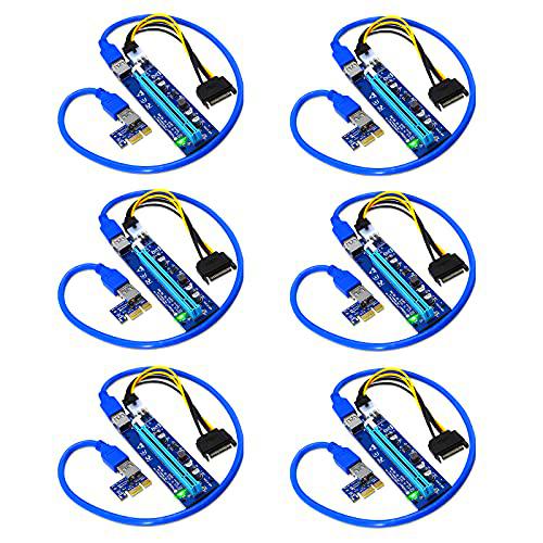 APKLVSR 6PCS PCIE Riser Express Extender Tarjeta Adaptador Elevador 1x a 16x para Minería GPU Bitcoin Litecoin Ethereum Mining con 60cm USB 3.0 Cable de Extensión de Gráficos 6 Pin Alimentación SATA