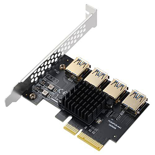 BEYIMEI PCIe 1 a 4 PCI Express Splitter Tarjeta, PCIE 4X a 16X Ranuras USB 3.0 Expansión Riser Card