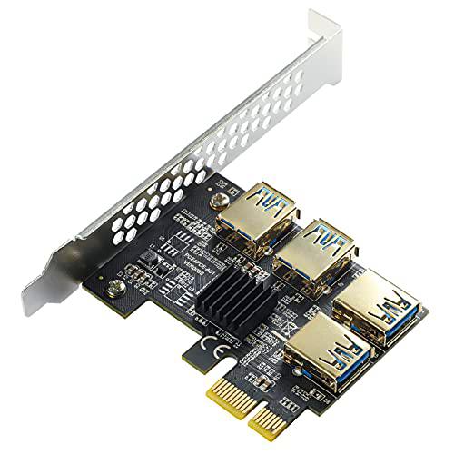 BEYIMEI Tarjeta adaptadora PCIe 1 a 4 PCI-Express, 16X Ranuras USB3.0 Expansión Riser Card