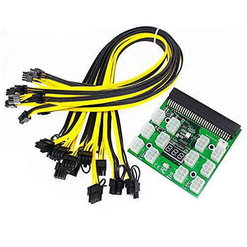 XTVTX Fuente de alimentación de minería 12V GPU/PSU Breakout Board + 12pcs 16AWG PCI-E 6Pin to 6 + 2Pin Cables 50CM