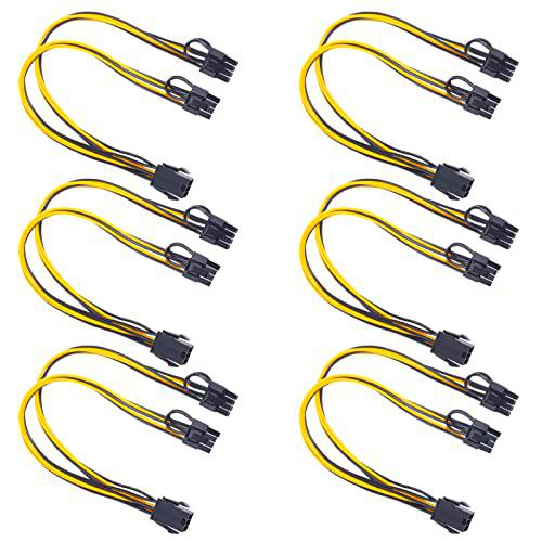 Cable Alimentacion Grafica 6 Pines Pci Express a 2 X Pcie 8 (6 + 2) 31cm Pines Cable de Extensión de Alimentación Divisor para Tarjetas Gráficas Servidor de Minería Paquete de 6 Unidades