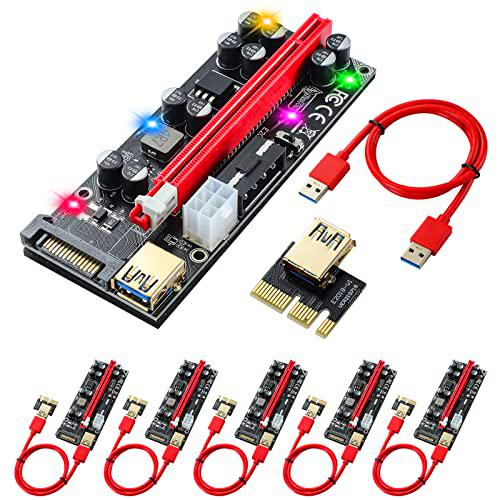 6 Pack PCI-E Riser GPU RISERS TARJE Tarjeta 10 CAPACITORES