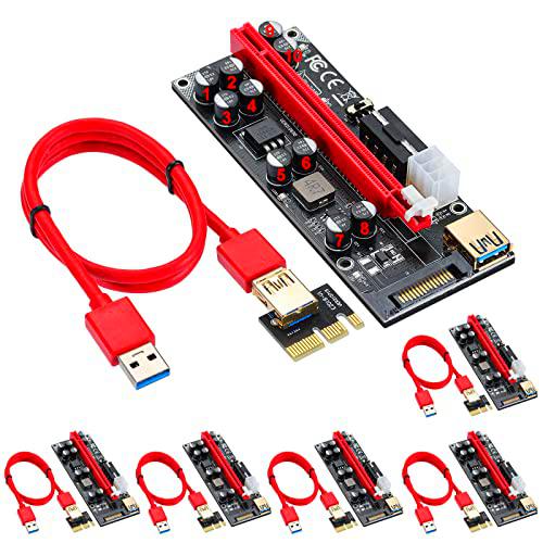 ACTIMED PCIE Riser, GPU Riser 16x a 1x (6PIN/MOLEX/SATA) con 10 condensadores