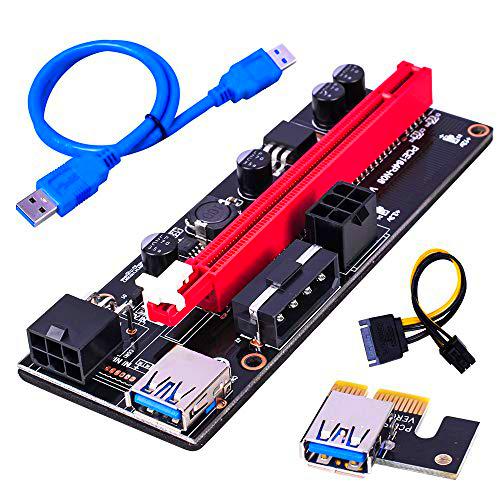 Tbkoly PCI-E PCE Riser 009 Express 1X hasta 16X Extender PCI E USB Riser 009S Dual 6 Pin Tarjeta SATA 15 Pin para Bitcoin Miner