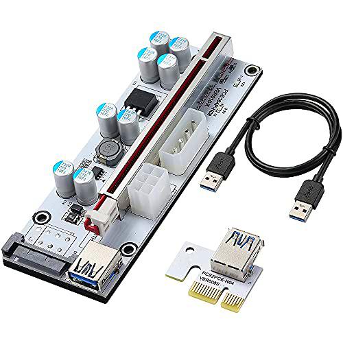 Jcevium 1 paquete VER010-X mining Riser Card PCI-E 1X a 16X Tarjeta 6PIN / 4PIN / SATA interfaz para Bitcoin