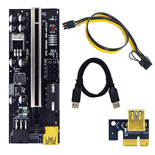 Riser GPU Ver0009C Plus Alta calidad de 8 condensadores con cable 8 pines 6 pines y cable USB 3.0 | PCIE de 1 a 16 x Extensión Gráfica para tarjeta adaptadora Bitcoin GPU Mining Riser