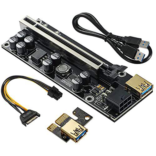 YUNKOZAND GPU Riser Card 8 condensadores, PCIE 1X a 16X Riser Card para Bitcoin Litecoin Eth Coin Mining