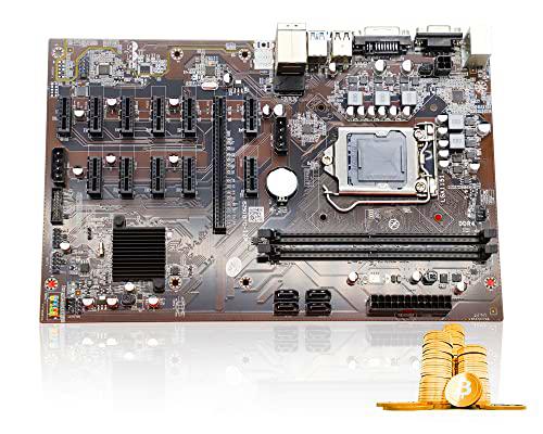 PNGOS B250 Minería Placa Base,BTC Motherboard Compatible con 12 PCIE Ranuras para Gráficos Toma LGA1151 Mining Machine Memoria de Doble Canal DDR4 DIMM SATA3.0 Compatible con VGA