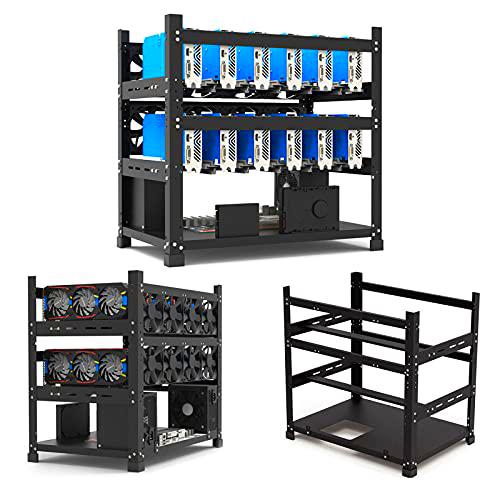 Mining Rig Frame - Caja de 3 capas de 12 GPU Steel Mining Case Bitcoin Ethereum ETH Rack Dual Power Motherboard Bracket Computer Case Miner Frame-Rack