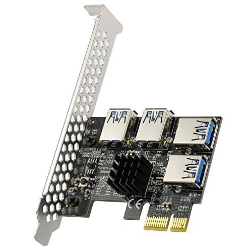 YUNKOZAND Tarjeta PCI Express 1X a 4 USB 3.0,Tarjeta Riser Multiplicador PCI Express,Tarjeta multiplicadora Adaptador para minería Bitcoin,Tarjeta Riser PCI Express 16X Ranuras