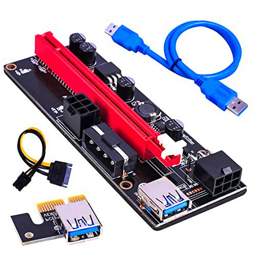 Tarjeta adaptadora PCIE de , 1X-16X, doble interfaz de 6 pines y MOLEX