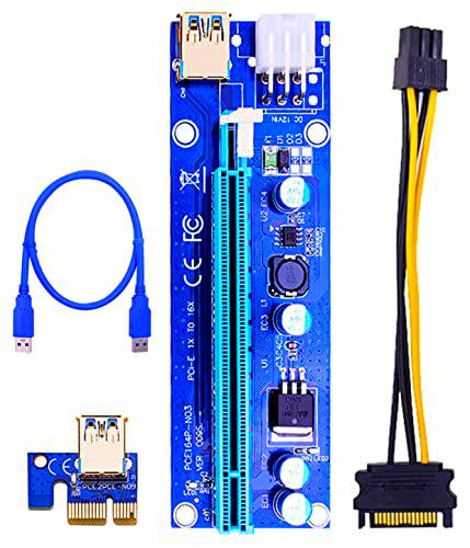 PCI-E Riser,Adaptador Vertical 1x a 16x GPU Elevador Cable con Cable USB 3.0 Extensión Gráficos LED para Criptomoneda Bitcoin Litecoin Eth Coin Mining