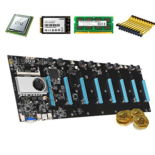 BTC-S37 Juego de placas base para minería, con CPU 128 GB MSATA SSD y memoria 8 GB DDR3 8 GPU Minería Kit de placa base