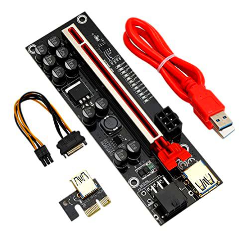 Guhowre 1 paquete VER011S PCI-E 1X hasta 16X USB 3.0 tarjeta gráfica de 60 cm con 10 condensadores fijos luces LED para minería Bitcoin