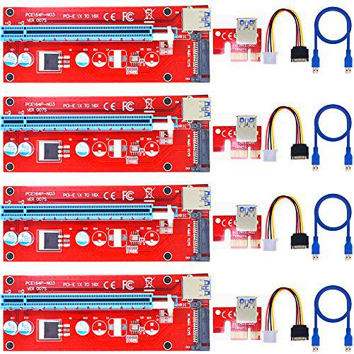 LEAGY 4 Pack 1x a 16x PCIe Riser (15 Pines / SATA Powered)