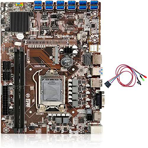 BITEO B250C Mining - Placa base (12 puertos USB 3.0 a PCIe X16 PCI-E 16X LGA 1151 DDR4 SATA HDMI compatible con Bitcoin BTC ETH Miner (B250C&amp;cable de alimentación para placa base)