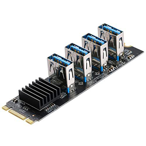 BEYIMEI M.2 NVMe a 4 USB PCIE Splitter Adaptadora, M2 B+M Key a PCIE 1X USB 3.0 Expansión Tarjeta con Disipador de Calor