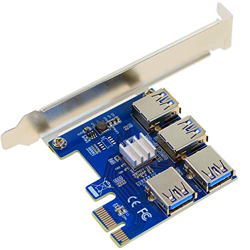 LEAGY PCIe 1 a 4 PCI-Express Port 16X Ranuras USB3.0 Expansión Riser Card para mineros Bitcoin para minar dispositivos BTC