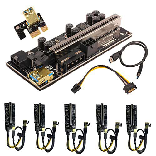 PCIE Riser Express Cable VER010S PLUS PCI-E 1X a 16X adaptador de tarjeta vertical de minería GPU risers tarjeta ethereum ETH USB mining rig PCI-E Riser Adapter Card (6 PCS)