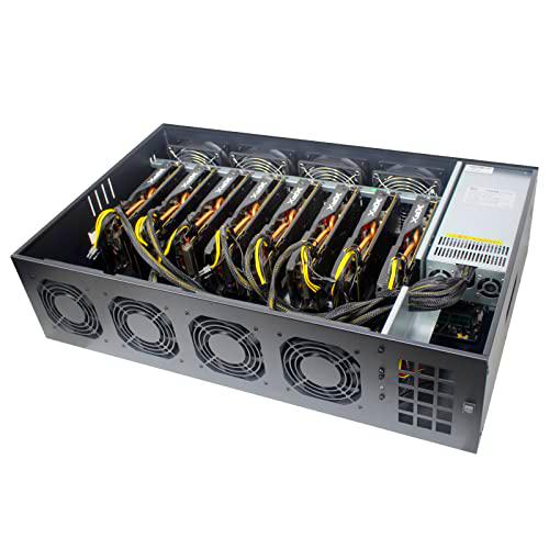 AXOTEN Mining Rig Mining Chassis incluye fuente de alimentación de 3300W para máquinas de minería CPU SSD RAM Rig Mining placa base Linux OS/Windows sistema operativo 8 GPU ranura (70 mm), sin GPU