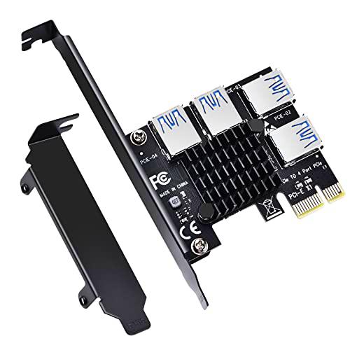 ELUTENG PCIe Riser PCIe 1 a 4 Puertos Tarjeta PCI-E 1X a 4 USB 3.0 Tarjeta Vertical PCI-e Adaptador con Disipador de Calor Grande Admite PCIE X1 / X4 / X8 / X16 para Minería de Bitcoin