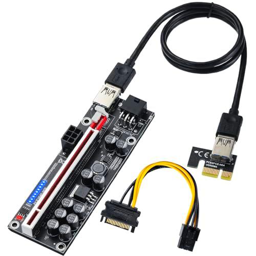 MZHOU 10 x 1X a 16X PCI-E Contenedor Tarjeta Booster para Bitcoin Ethernet Minería con 0,6 m USB 3.0 Cable de Extensión y 6-Pin SATA Cable de Alimentación