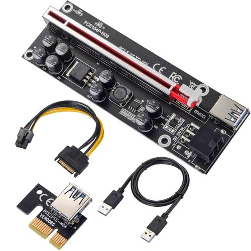 MZHOU Tarjeta Riser PCI-E 1X a 16X con cable de extensión USB 3.0 de 0,6 metros y cable de alimentación SATA de 6 pines