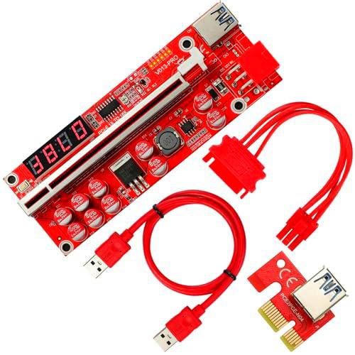 MZHOU Tarjeta Riser PCI-E 1X a 16X, 10 condensadores con cable de extensión USB 3.0 para Bitcoin Litecoin Ethereum Mining PCI-E Riser