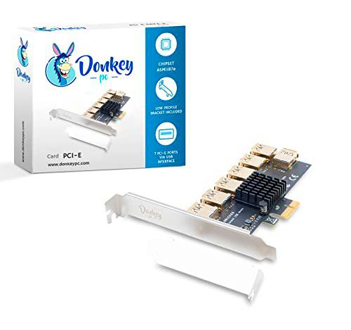 Donkey pc Tarjeta PCIe de 1 a 7 Puertos Riser Card PCI-E Ranura 1X To16X USB 3.0 Riser Extender Tarjeta usada para minería Bitcoin