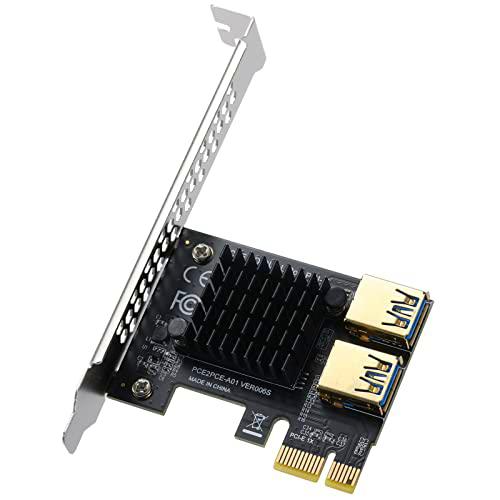 YBBOTT PCIE 1X a 2 PCIE USB Tarjeta Miner, PCIE 1X a 16X Expansión Gráfica PCIE Splitter USB 3.0 Tarjeta Riser de Expansión