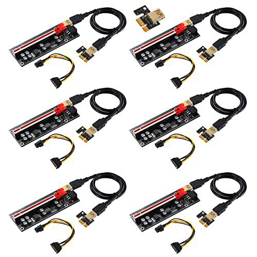 YBBOTT VER009S-PLUS PCIE Riser Cable Express 1X a 16X (6Pin) Tarjeta GPU Riser con 8 Condensadores Fijos para Equipos de Minería Bitcoin Litecoin Ethereum(6pcs)